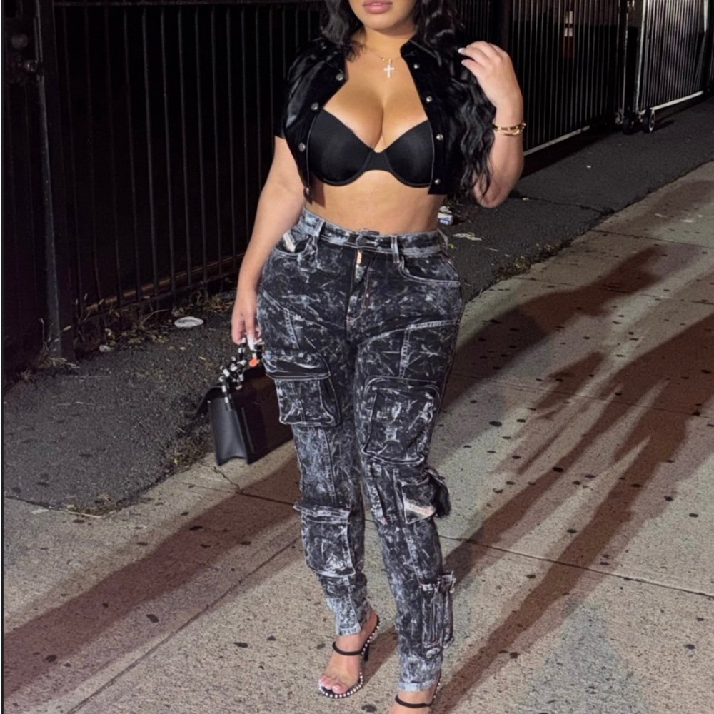 Black Acid Wash Cargo Pants